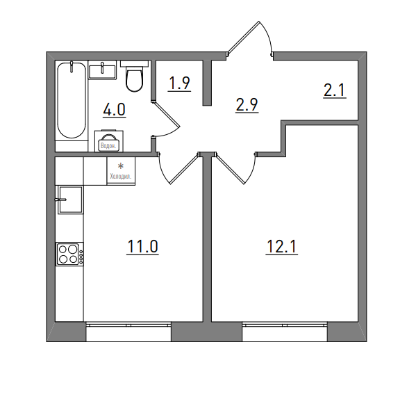 планировка квартиры 34 м2